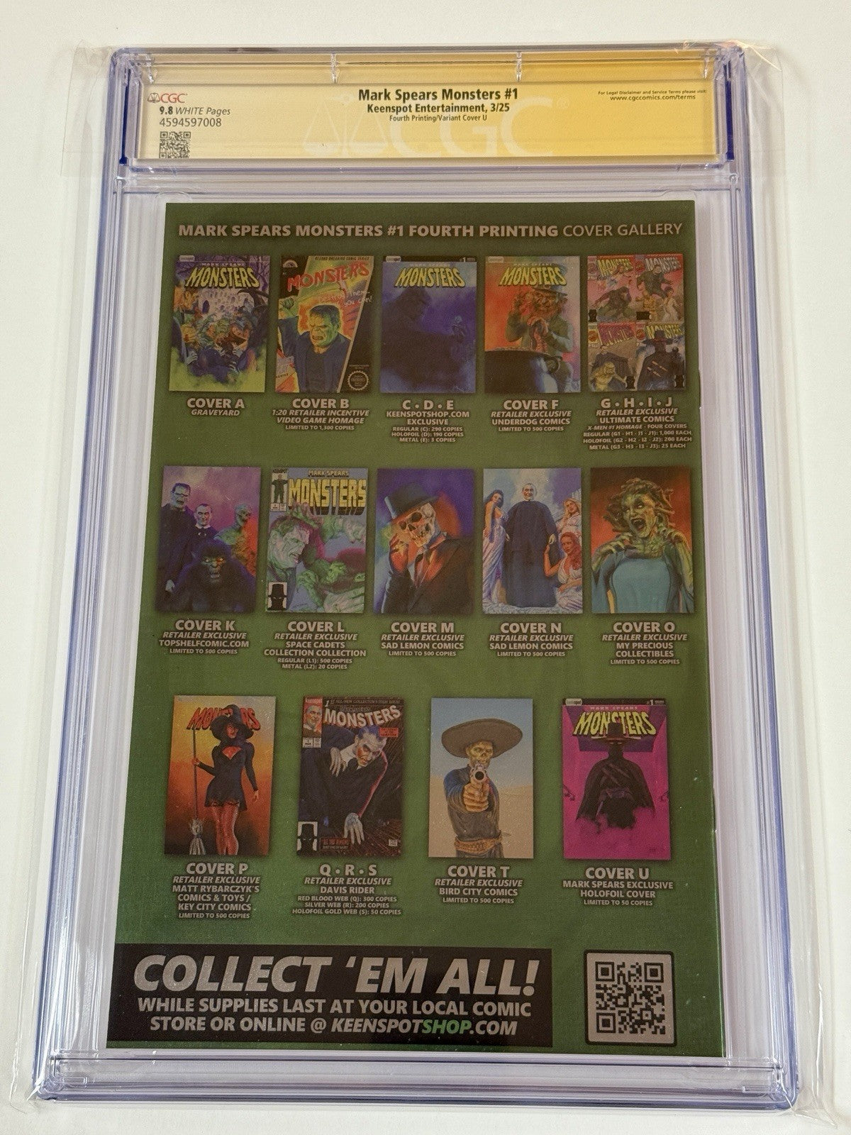 MARK SPEARS MONSTERS #1 CGC SS 9.8 PINK SLAYER! Only 50 Printed! Signed & Sketch