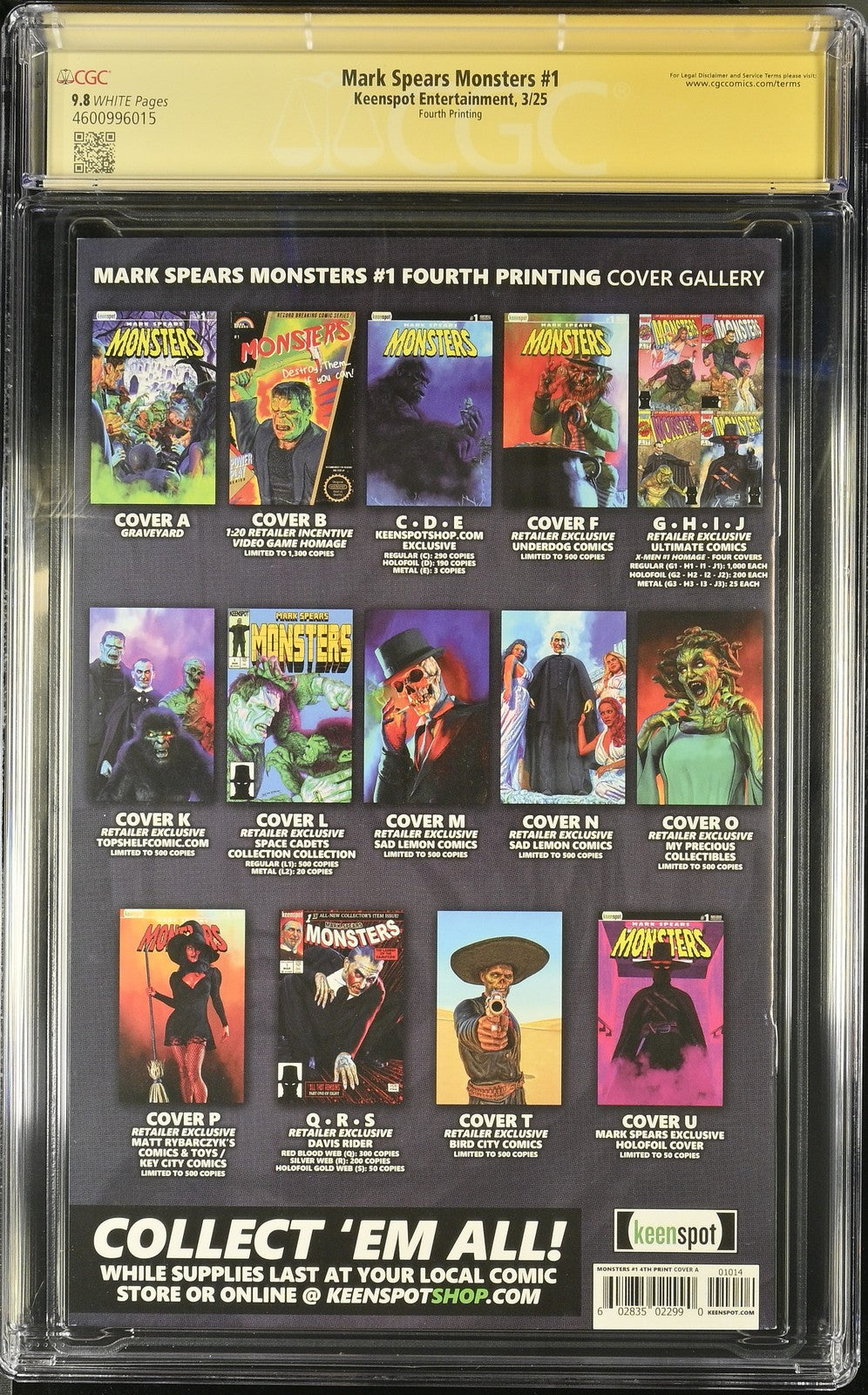Mark Spears Monsters #1 - 4th Print Variant CGC SS 9.8 Signed & Remarked in Pink