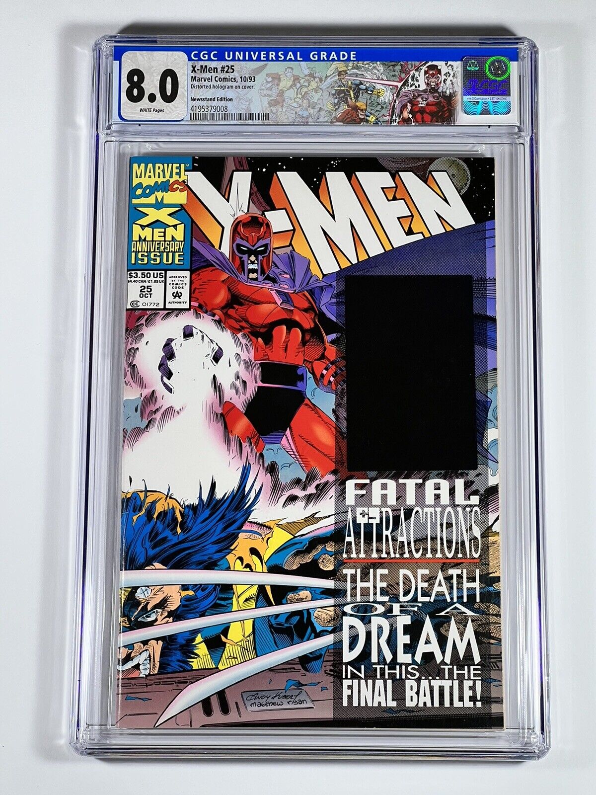 X-Men #5 CGC 8.0 Blue Distorted Hologram NEWSSTAND RARE Custom Label Marvel 1993