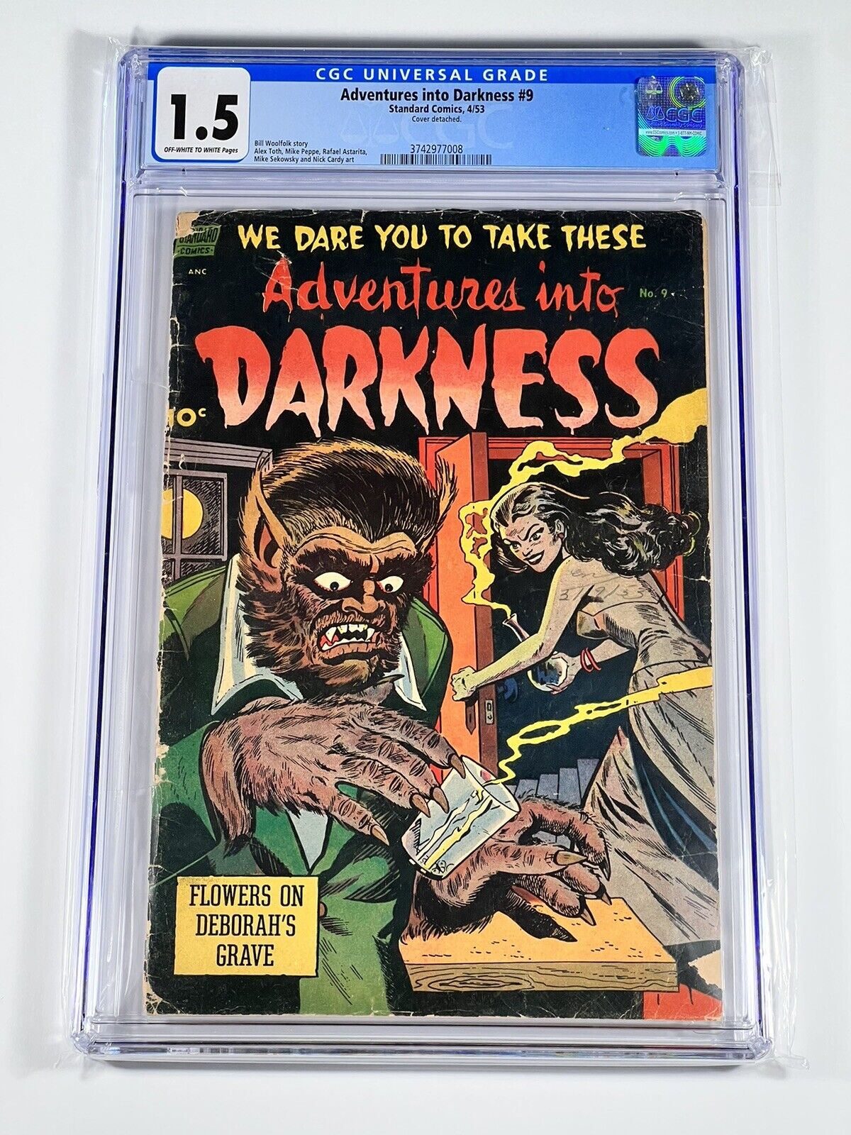 Adventures Into Darkness 9 CGC 1.5 OWW Pgs - Werewolf 1953 Standard Comics