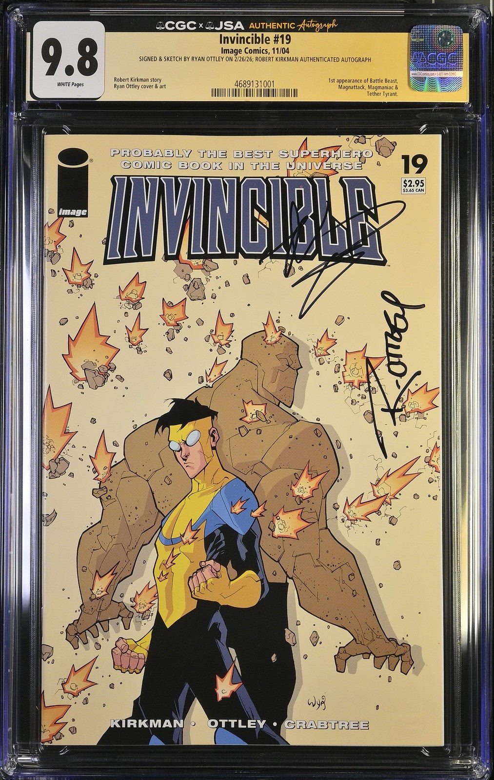 Invincible 19 CGC SS 9.8 Ryan Ottley Robert Kirkman POP 1 1st Battle Beast 2004