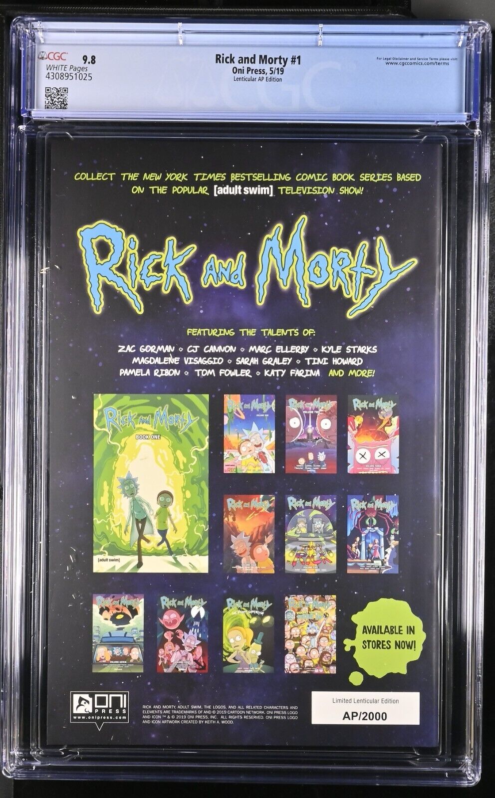 Rick and Morty 1 AP Edition CGC 9.8 ULTRA RARE 5/19 Oni Press Lenticular AP/2000