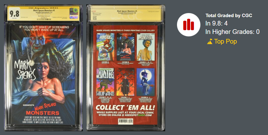 Mark Spears Monsters #1 CGC SS 9.8 Nightmare On Elm St POP 4! Rare Keenspot 2025