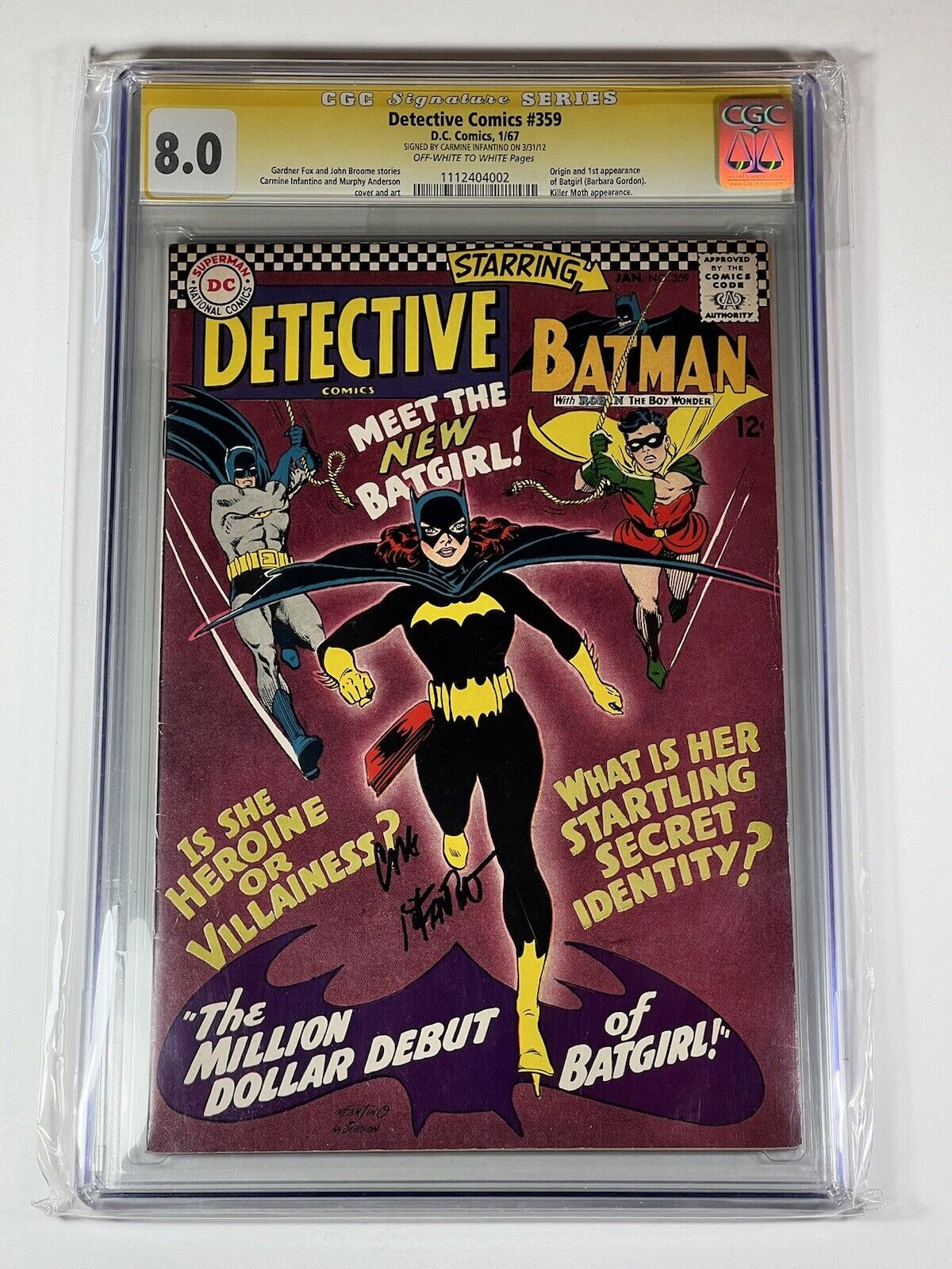 Detective Comics 359 CGC 8.0 SS CARMINE INFANTINO DC Comics 1967 1st Batgirl