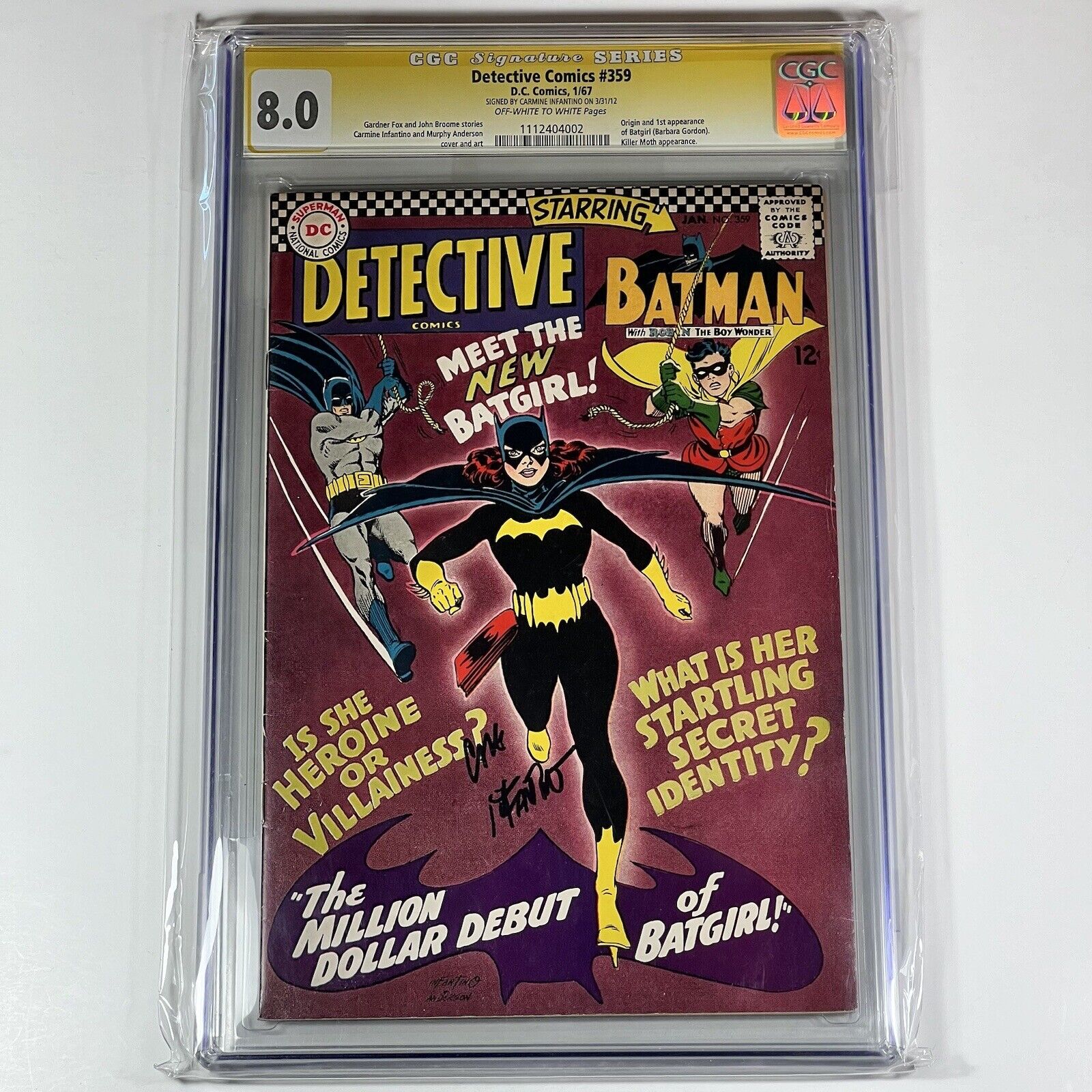 Detective Comics 359 CGC 8.0 SS CARMINE INFANTINO DC Comics 1967 1st Batgirl