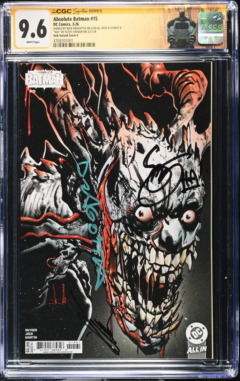 Absolute Batman #15 CGC 9.6 1st Print 3X Signed Scott Snyder Jock Nick Dragotta