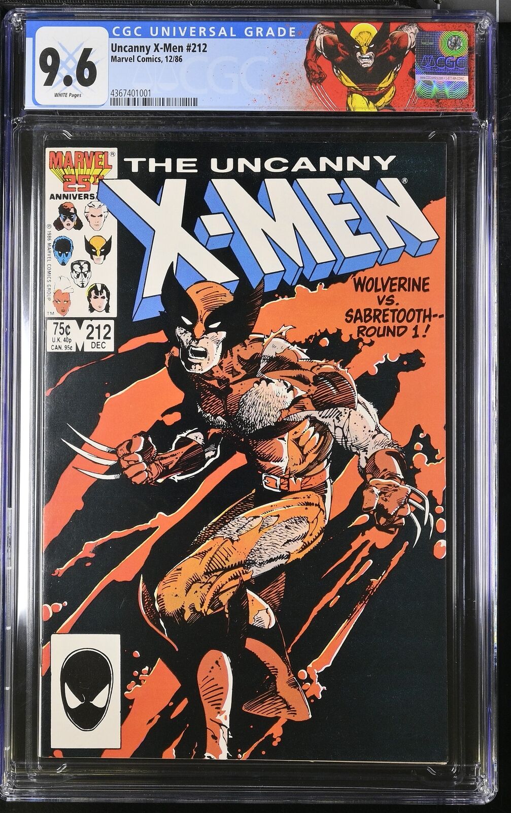 Uncanny X-Men 212 CGC 9.6 WOLVERINE Custom Label! Sabretooth Marvel Comics 1986