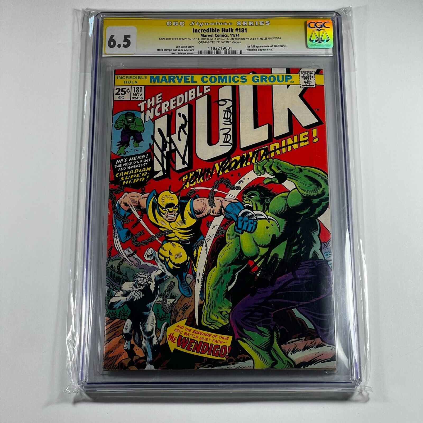 Hulk #181 CGC 6.5 SS Stan Lee - Len Wein - Herb Trimpe - John Romita Marvel 1974