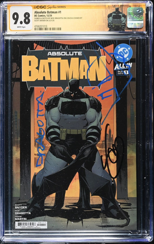 Absolute Batman #1 CGC 9.8 1st Print Signed Scott Snyder Remarqued Nick Dragotta