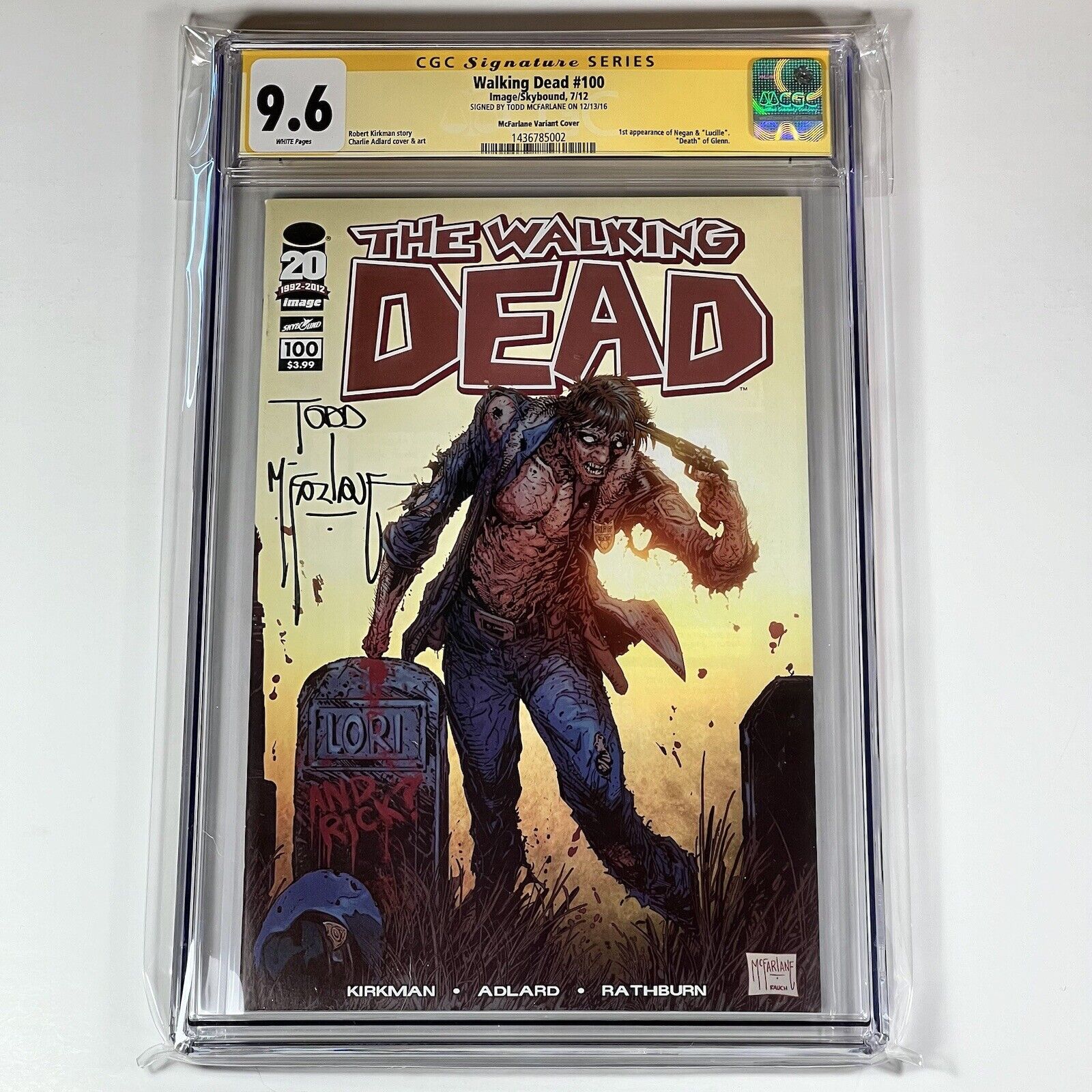 Walking Dead 100 CGC 9.6 SS Todd McFarlane - Image Skybound Comics 2012 NEGAN