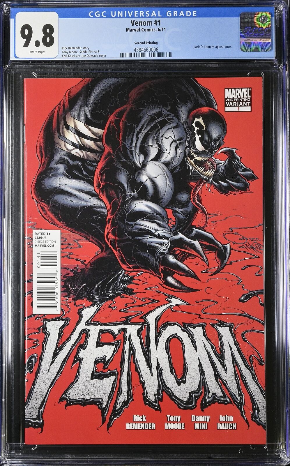 Venom 1 2nd Print Variant CGC 9.8 Quesada Red Cover Marvel Comics 2011 SpiderMan