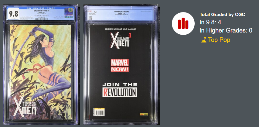 UNCANNY X-FORCE #5 CGC 9.8 Milo Minara Variant ITALIAN RAREST VERSION POP 4!