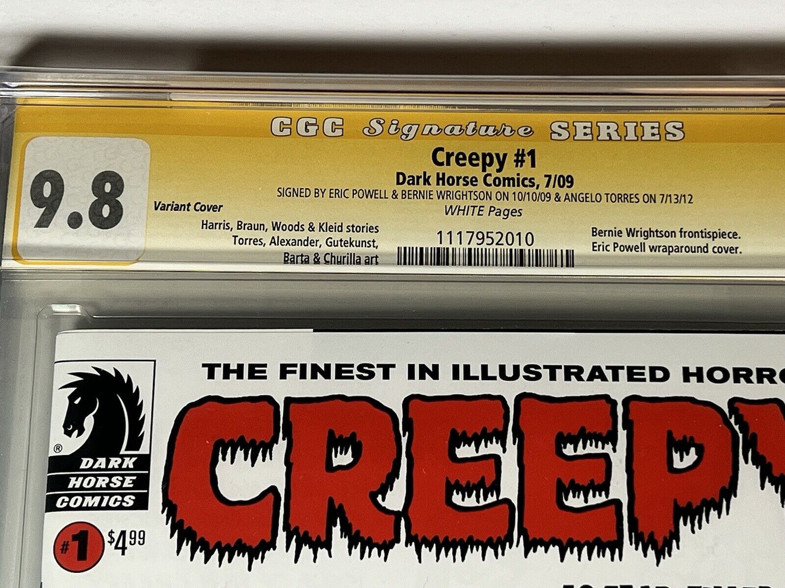 Creepy 1 CGC SS 9.8 SIGNED by Bernie Wrightson & Powell & Torres Dark Horse 2009