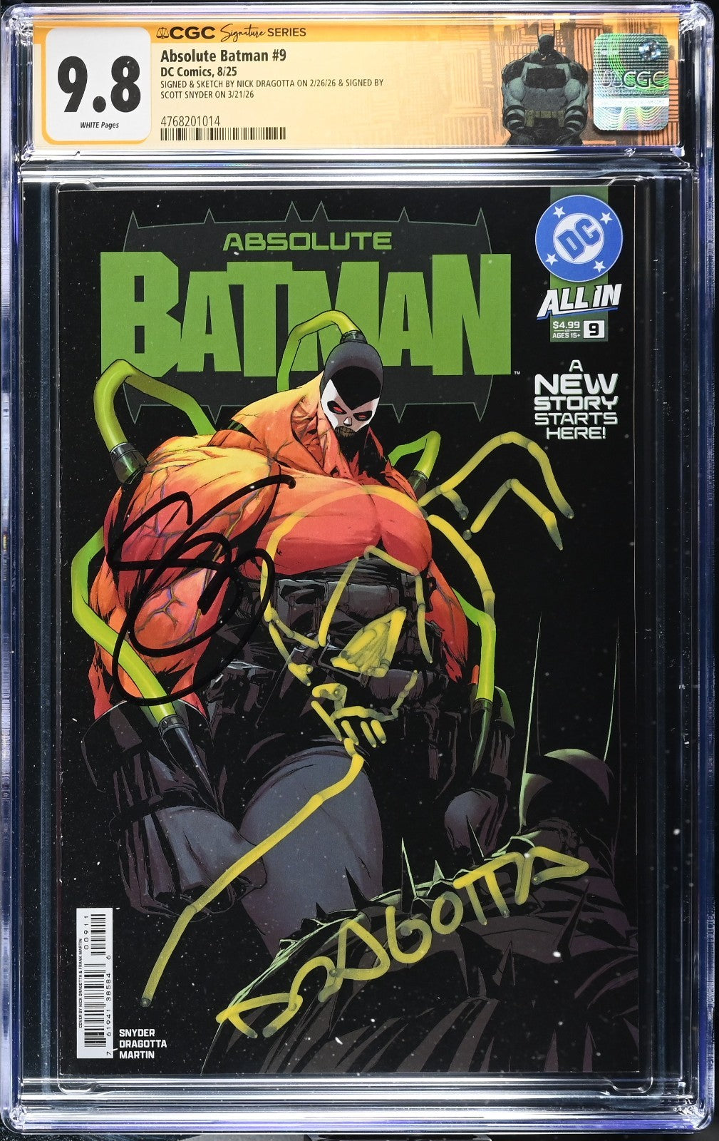 Absolute Batman #9 CGC 9.8 1st Print Signed Scott Snyder Remarqued Nick Dragotta