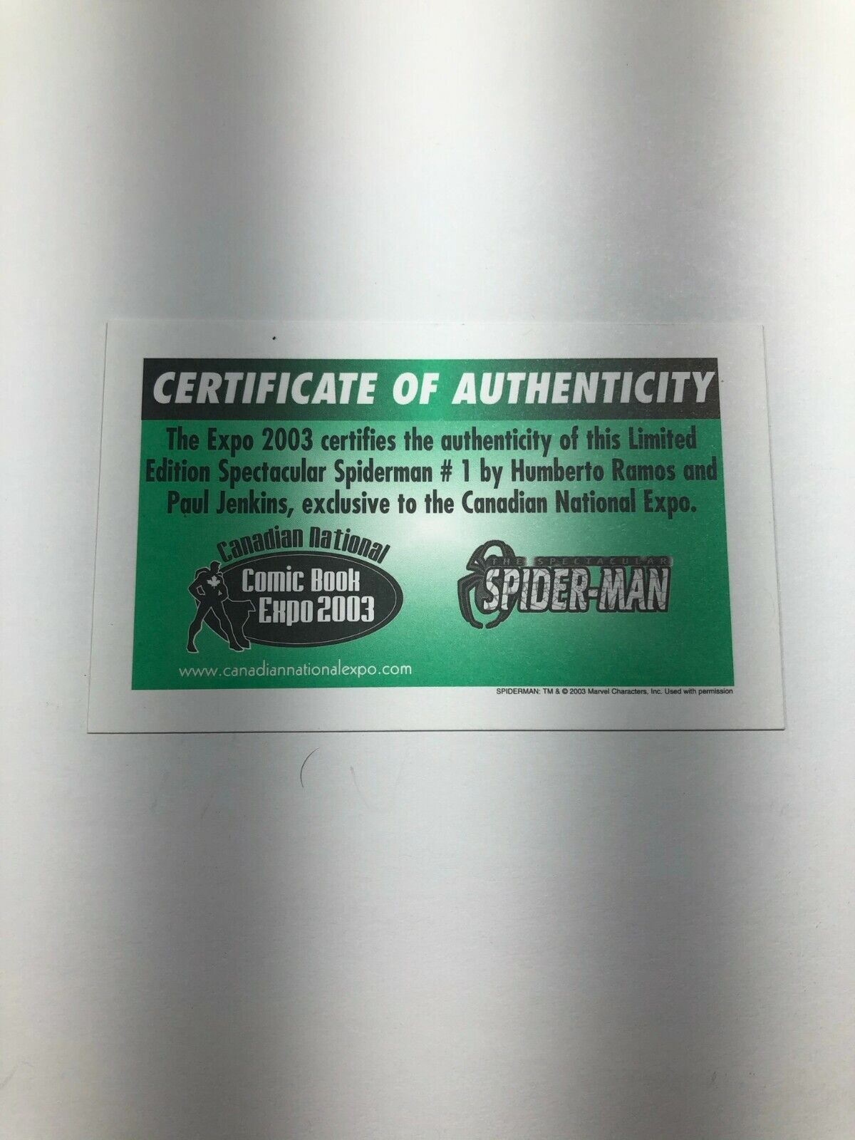 Spectacular Spiderman 1 Canadian Expo Variant - Ultra Rare with COA Marvel 2003