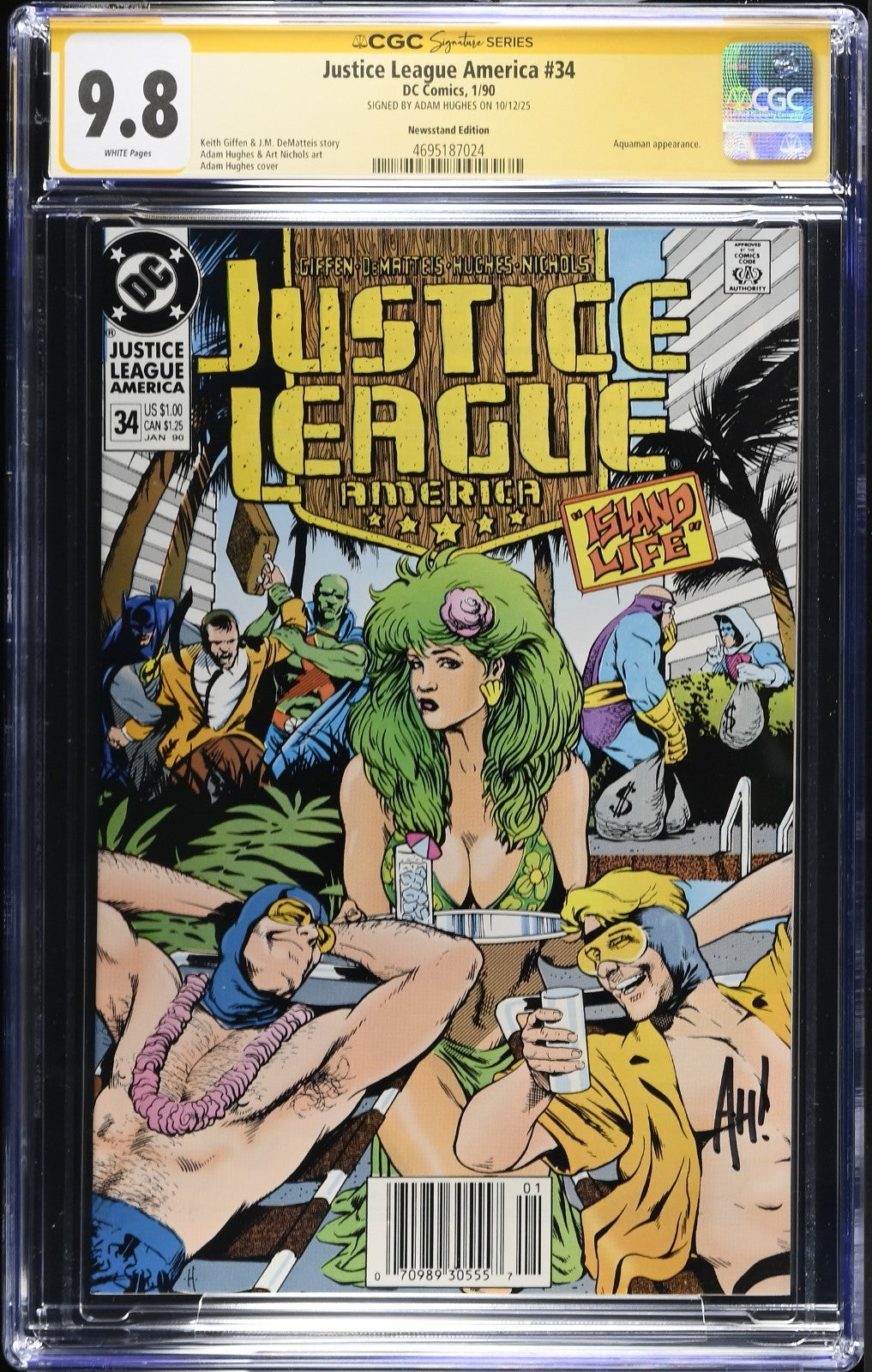 Justice League America 34 CGC SS 9.8 ADAM HUGHES NEWSSTAND VARIANT Pop 3 DC 1990