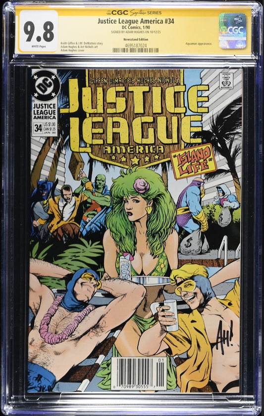 Justice League America 34 CGC SS 9.8 ADAM HUGHES NEWSSTAND VARIANT Pop 3 DC 1990
