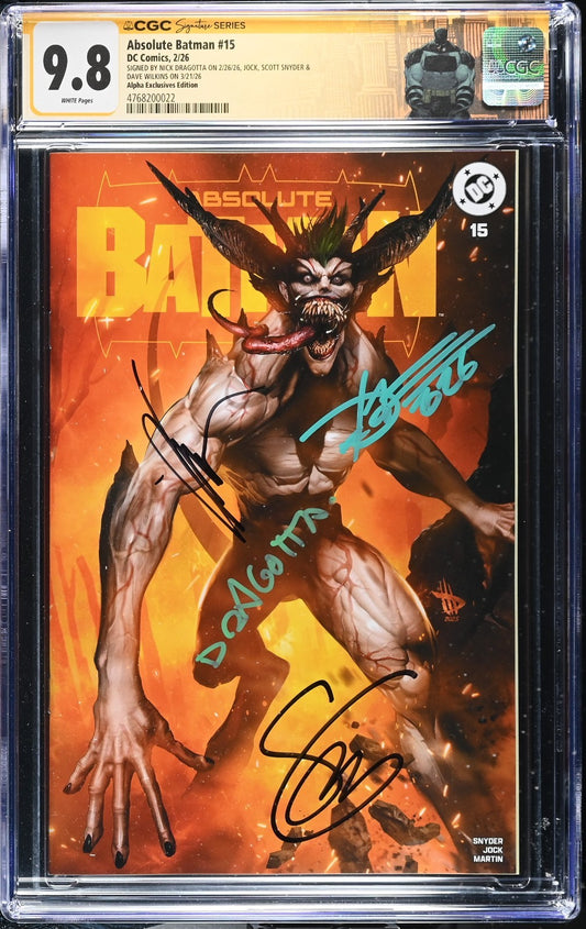 Absolute Batman #15 CGC 9.8 4X Signed Scott Snyder Jock Nick Dragotta Wilkins