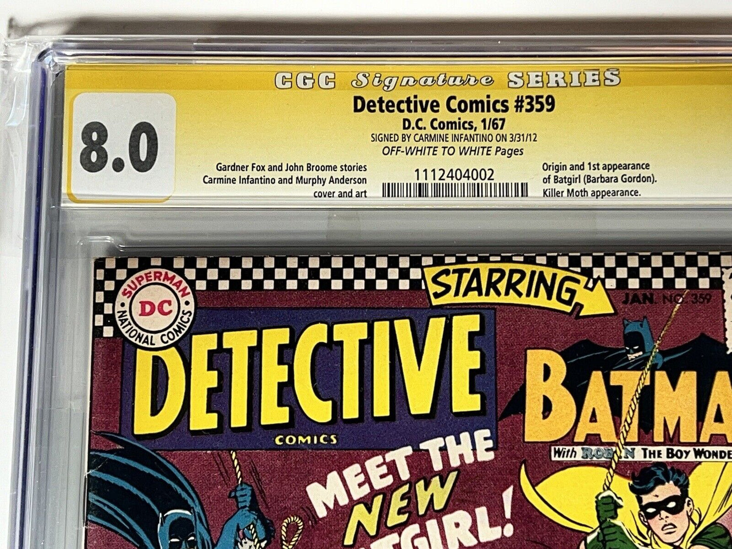 Detective Comics 359 CGC 8.0 SS CARMINE INFANTINO DC Comics 1967 1st Batgirl