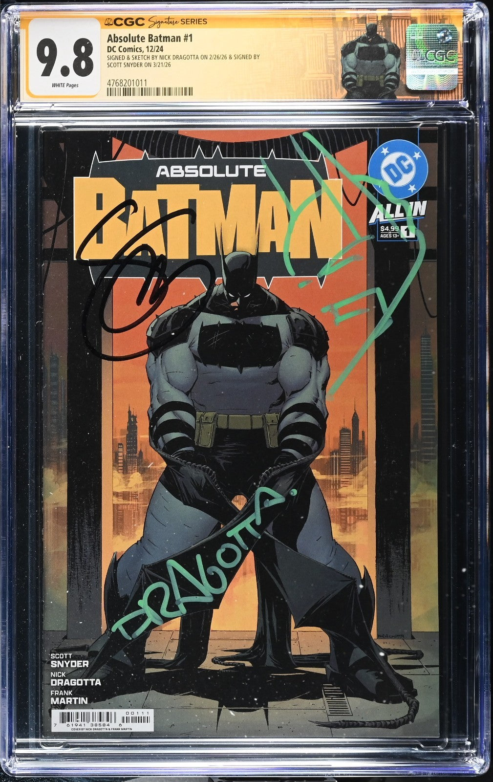 Absolute Batman #1 CGC 9.8 1st Print Signed Scott Snyder Remarqued Nick Dragotta