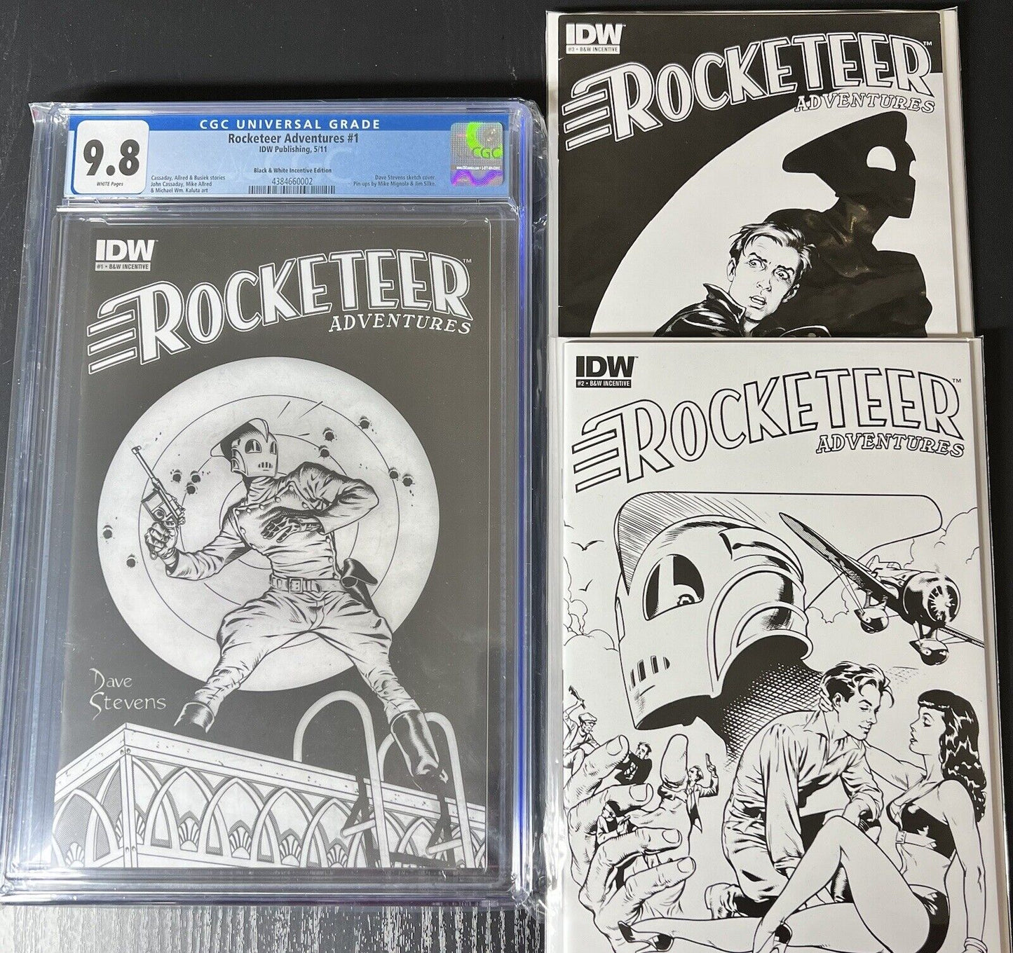 Rocketeer Adventures 1 Variant CGC 9.8 + 2 & 3 Dave Stevens IDW 2011 RARE 1:25