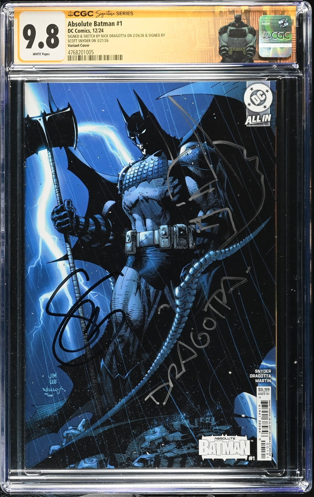 Absolute Batman #1 CGC 9.8 1st Print Signed Scott Snyder Remarqued Nick Dragotta