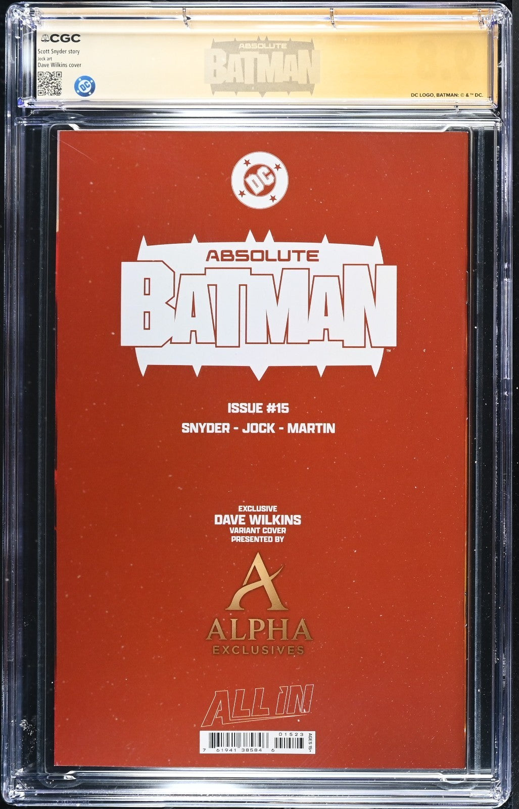 Absolute Batman #15 CGC 9.8 4X Signed Scott Snyder Jock Nick Dragotta Wilkins