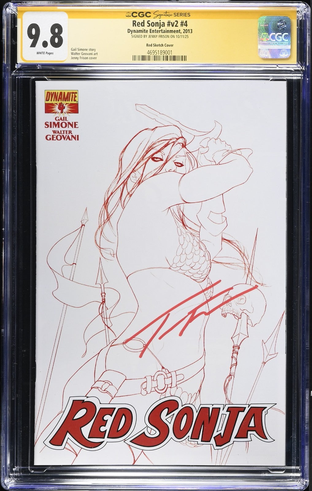 Red Sonja 4 CGC SS 9.8 Jenny Frison Red Sketch LIMITED to 50 Printed ONLY GRADED