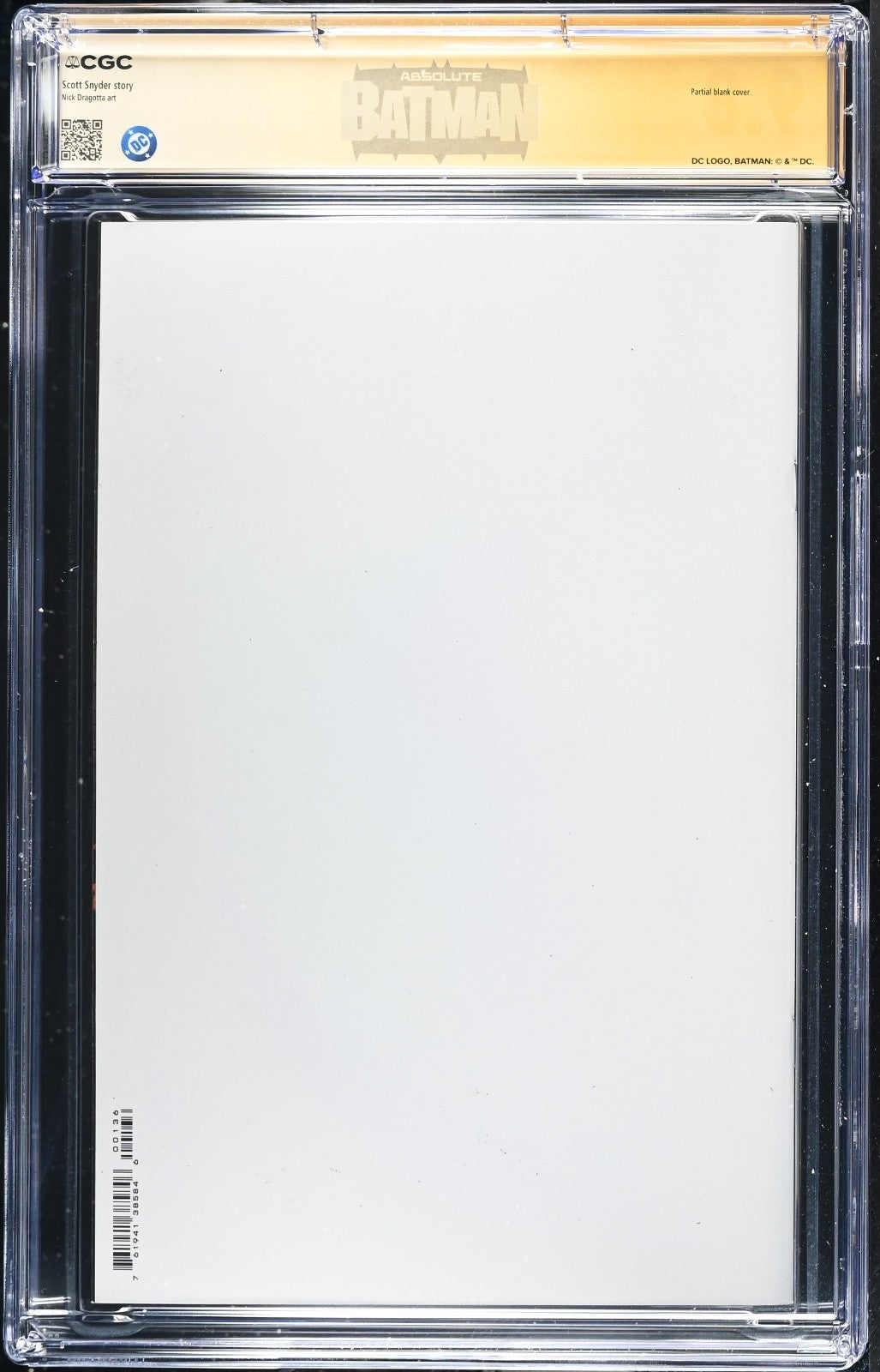 Absolute Batman #1 CGC 9.8 1st Print Signed Scott Snyder Remarqued Nick Dragotta
