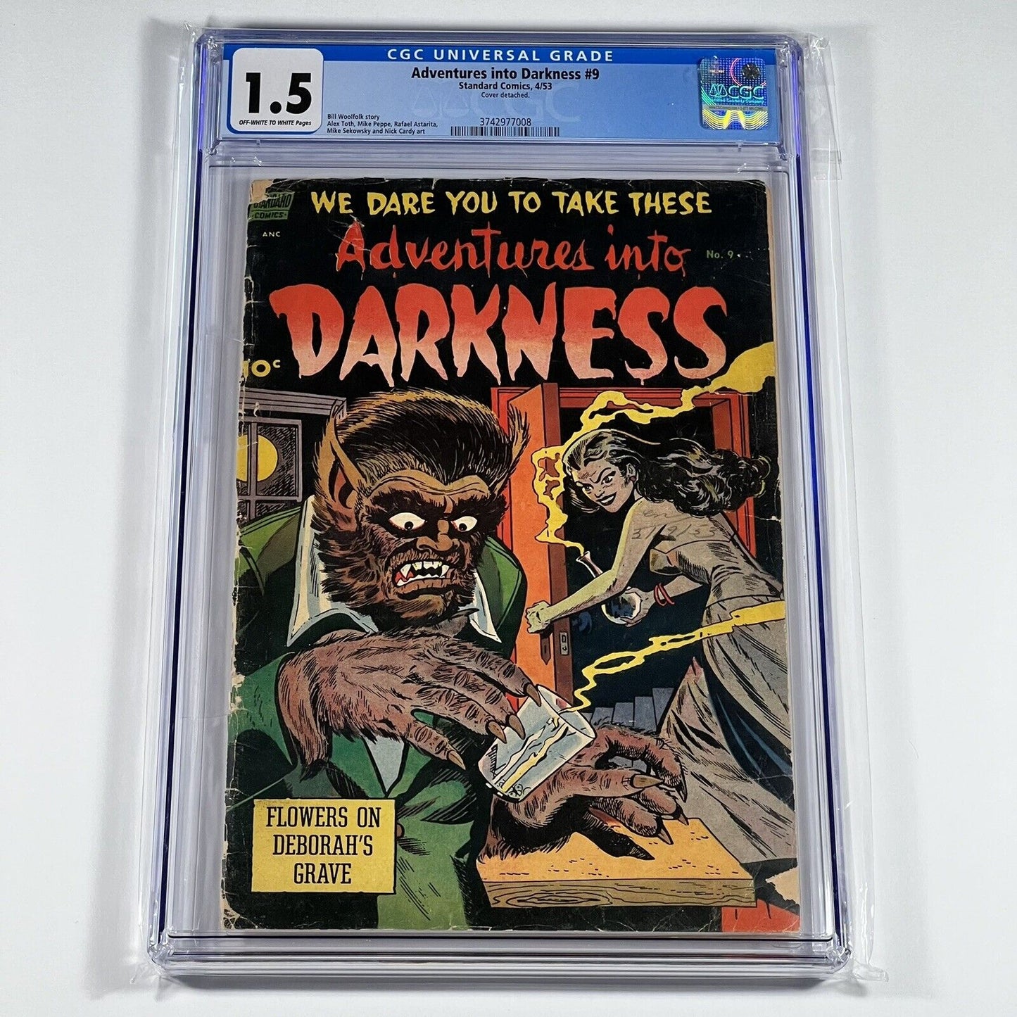 Adventures Into Darkness 9 CGC 1.5 OWW Pgs - Werewolf 1953 Standard Comics